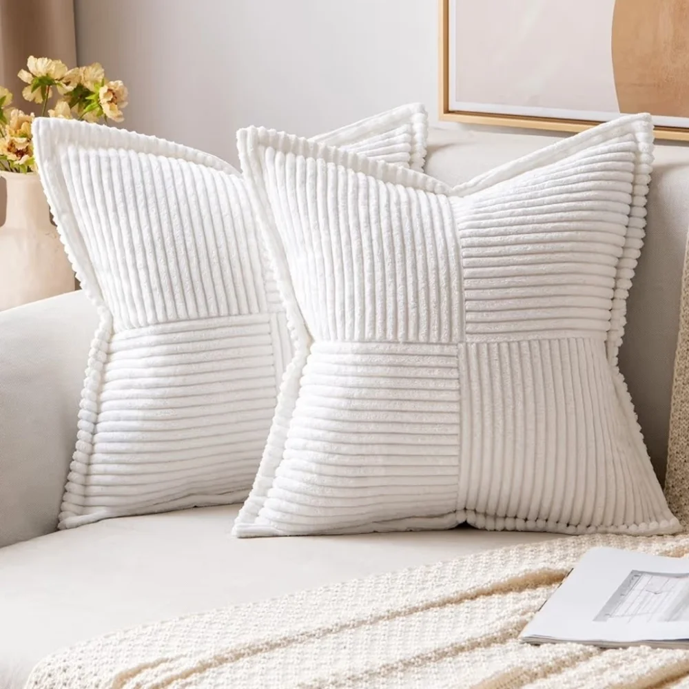 Set Of 2 Luxurious White Corduroy Pillow Covers Size 20 X 20